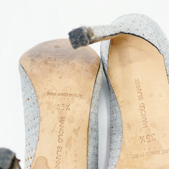 Manolo Blahnik Sparkly Silver Open Toe Heels - Picture 12 of 12